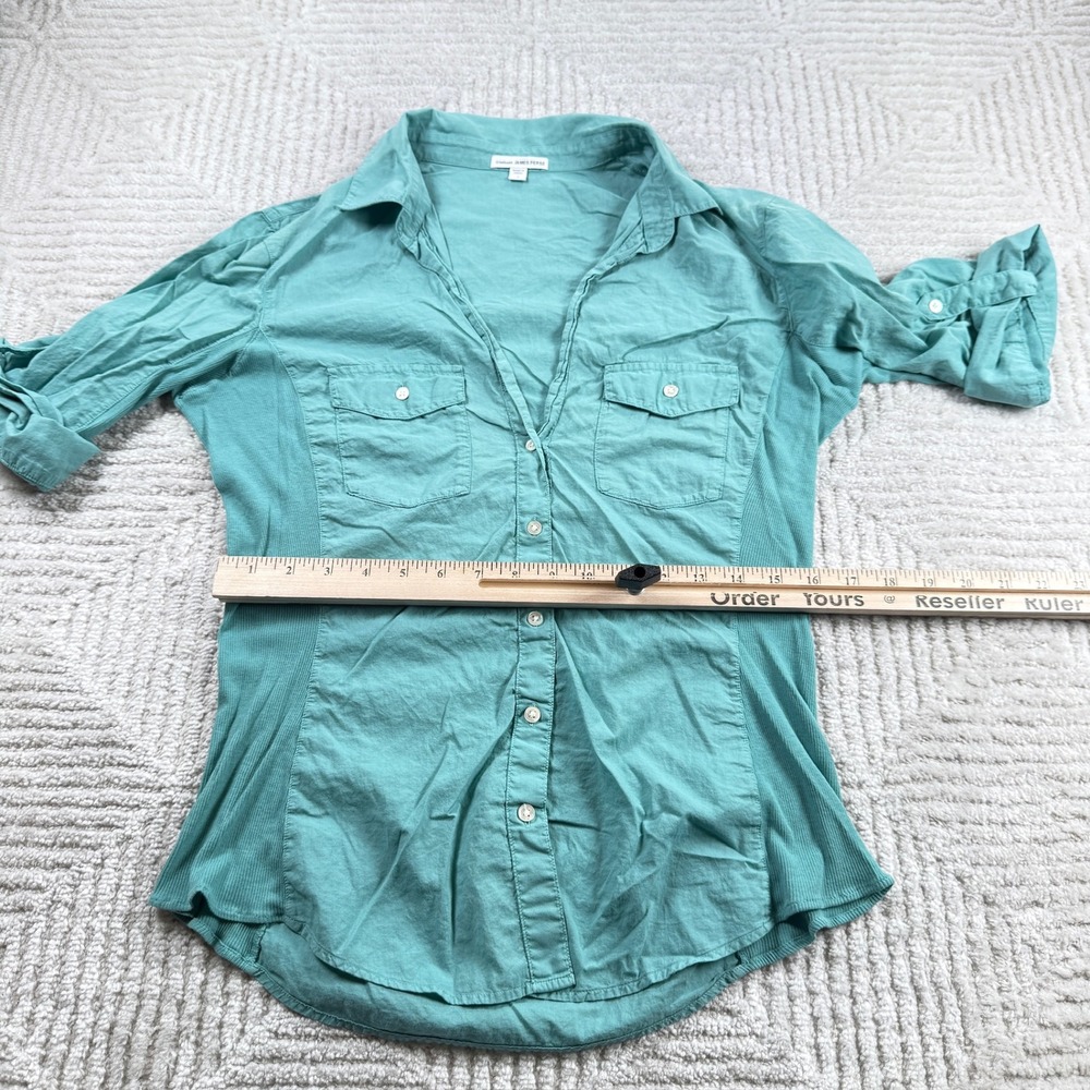 Standard James Perse Button Shirt Women's 4 Teal Ribbed Panel Coastal Beachy - Picture 7 of 9